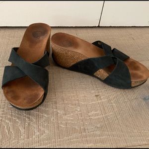 Black Wedge Cork Mules 8M